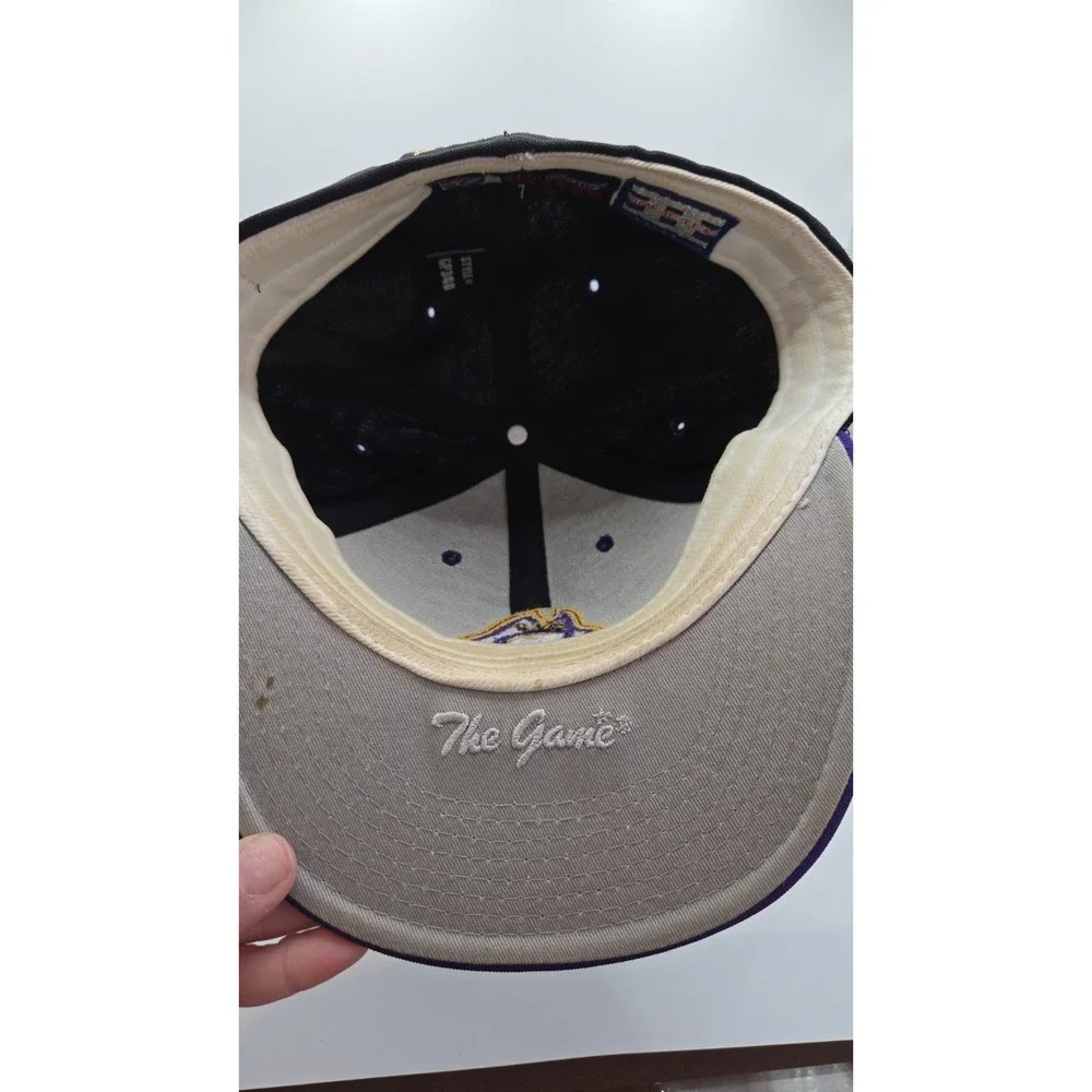 ECU Pirates Fitted Hat Size 7 The Game Pro GameTek Black Purple Flat Bill Cap